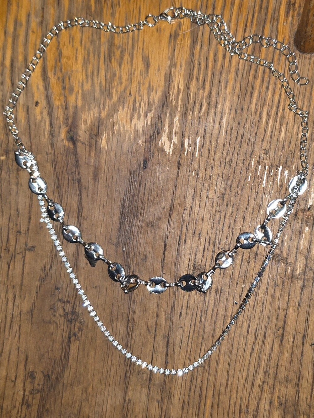 Silver Layered Rhinestone Chain Necklace BNIB - Picture 3 of 9